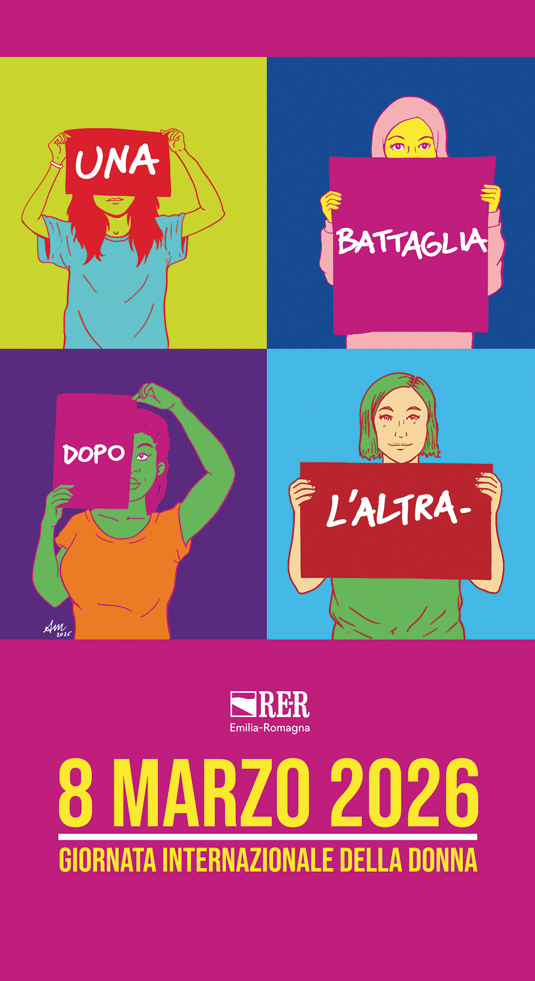 Manifesto della campagna: contiene l'immagine di 4 donne con la scritta 2Una